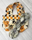 the woolly dragon knitting or crochet project bag hand sewn fall halloween pumpkin black cat mini tote