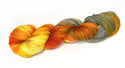Rocket booster science themed hand dyed yarn in yellow, orange and gray