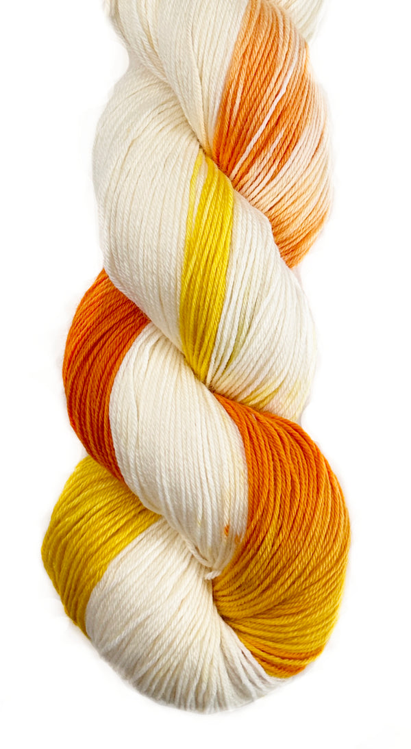 hand dyed wool yarn white with a yellow orange gradient mixtape music collection big yellow taxi Joni Mitchell song themed