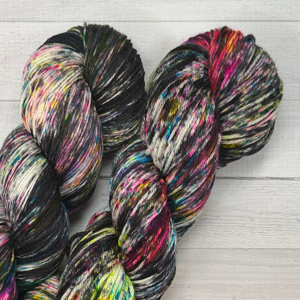 bright, graffiti-ish Multicolored wool skein  from the Mixtape collection of hand dyed yarn for knitting and crochet