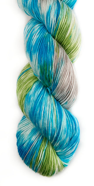 wool hand dyed yarn beach themed sand tan, ocean blue, palm tree green mixtape music collection summertime kenny chesney song themed color