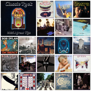 "2025 Advent Calendar Mood board with color swatches inspired by classic rock and punk rock, featuring vintage band posters, electric guitars, bold typography, leather jackets, and gritty textures alongside coordinating yarn color samples."