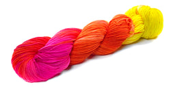 hand dyed wool yarn magenta orange yellow neon decloaking star trek themed colors for knitting and crochet
