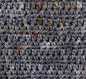 crochet swatch of hand dyed wool yarn for knitting and crochet in shades of gray and gold speckles lunar lander space color theme