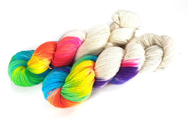 hand dyed wool yarn white and neon rainbow the most toys star trek themed colors for knitting and crochet