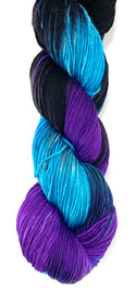 hand dyed wool yarn black purple blue defector romulan star trek themed colors for knitting and crochet