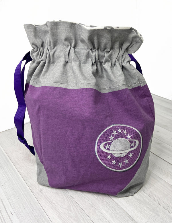 the woolly dragon knitting or crochet project bag hand sewn galaxy quest movie patterned drawstring