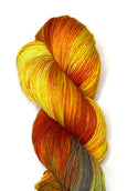 rocket booster science themed hand dyed yarn with yellow orange and gray