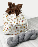 the woolly dragon knitting or crochet project bag hand sewn desserts and chocolate patterned drawstring