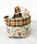 the woolly dragon knitting or crochet project bag hand sewn fall plaid bicycle mini tote