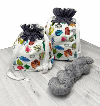 the woolly dragon knitting or crochet project bag hand sewn gems and natural minerals drawstring 