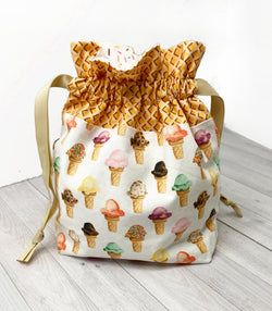 the woolly dragon knitting or crochet project bag hand sewn ice cream cone drawstring 
