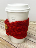 The Woolly Dragon hand dyed yarn Sarah plus yarn knitting pattern for xoxo hugs cup cozy warmer