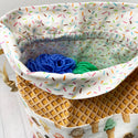 the woolly dragon knitting or crochet project bag hand sewn ice cream cone drawstring 