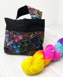 the woolly dragon knitting or crochet project bag hand sewn black and neon tarot mini tote