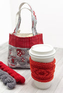 Warm hugs cabled mug cozy knitting pattern and project bag